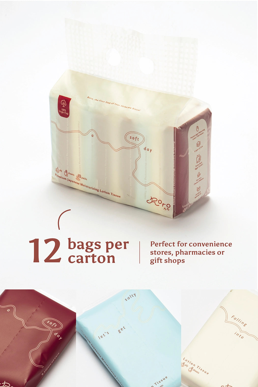 Roro Pocket Carton | 120 Packs 6-Ply Japanese Lotion Tissue