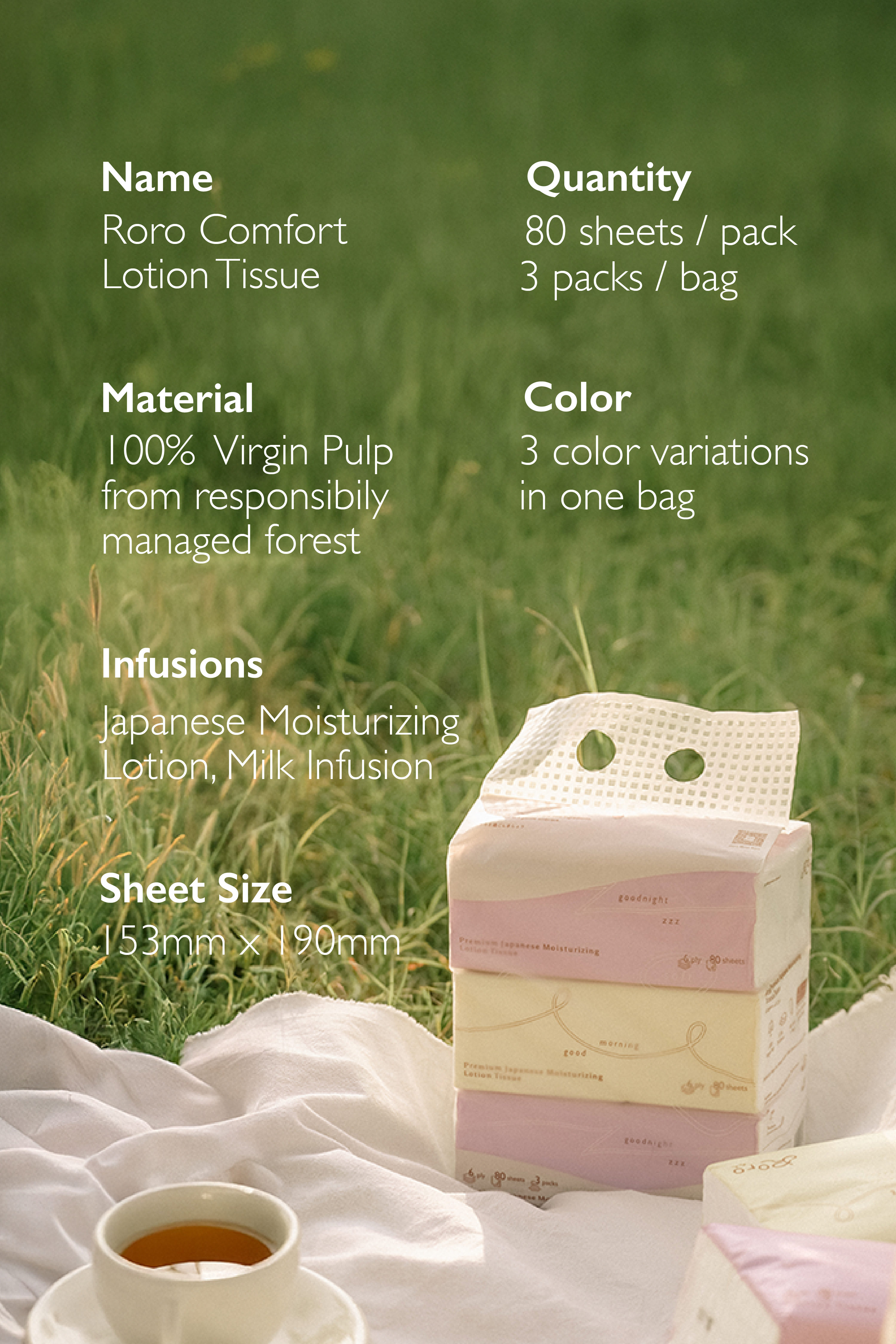 Roro 6-Ply Comfort Japanese Lotion Tissue | 80 Sheets × 3 Packs