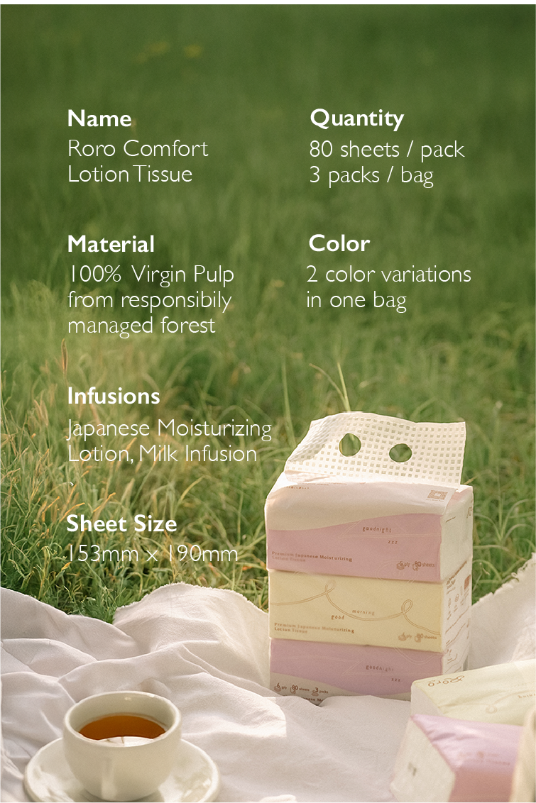 Roro 6-Ply Comfort Japanese Lotion Tissue | 80 Sheets × 3 Packs