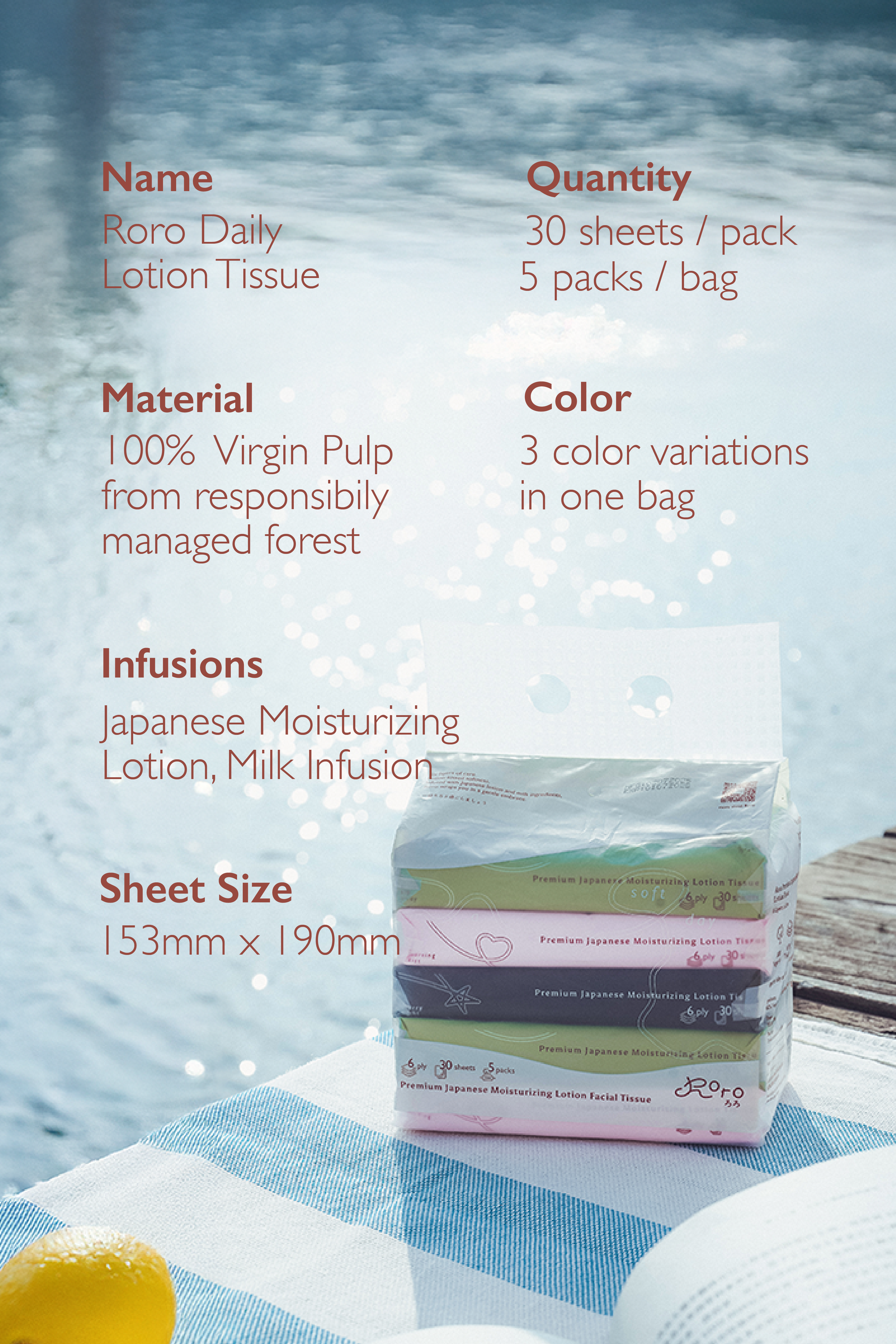Roro 6-Ply Daily Japanese Lotion Tissue | 30 Sheets × 5 Packs