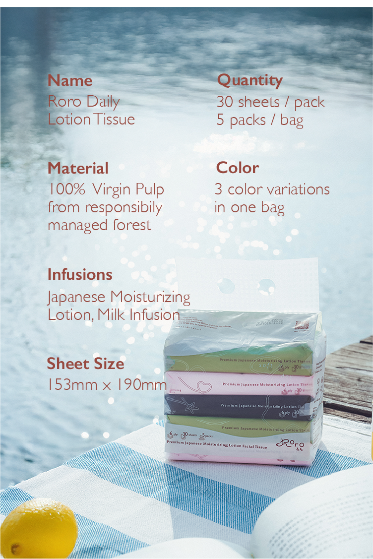 Roro 6-Ply Daily Japanese Lotion Tissue | 30 Sheets × 5 Packs