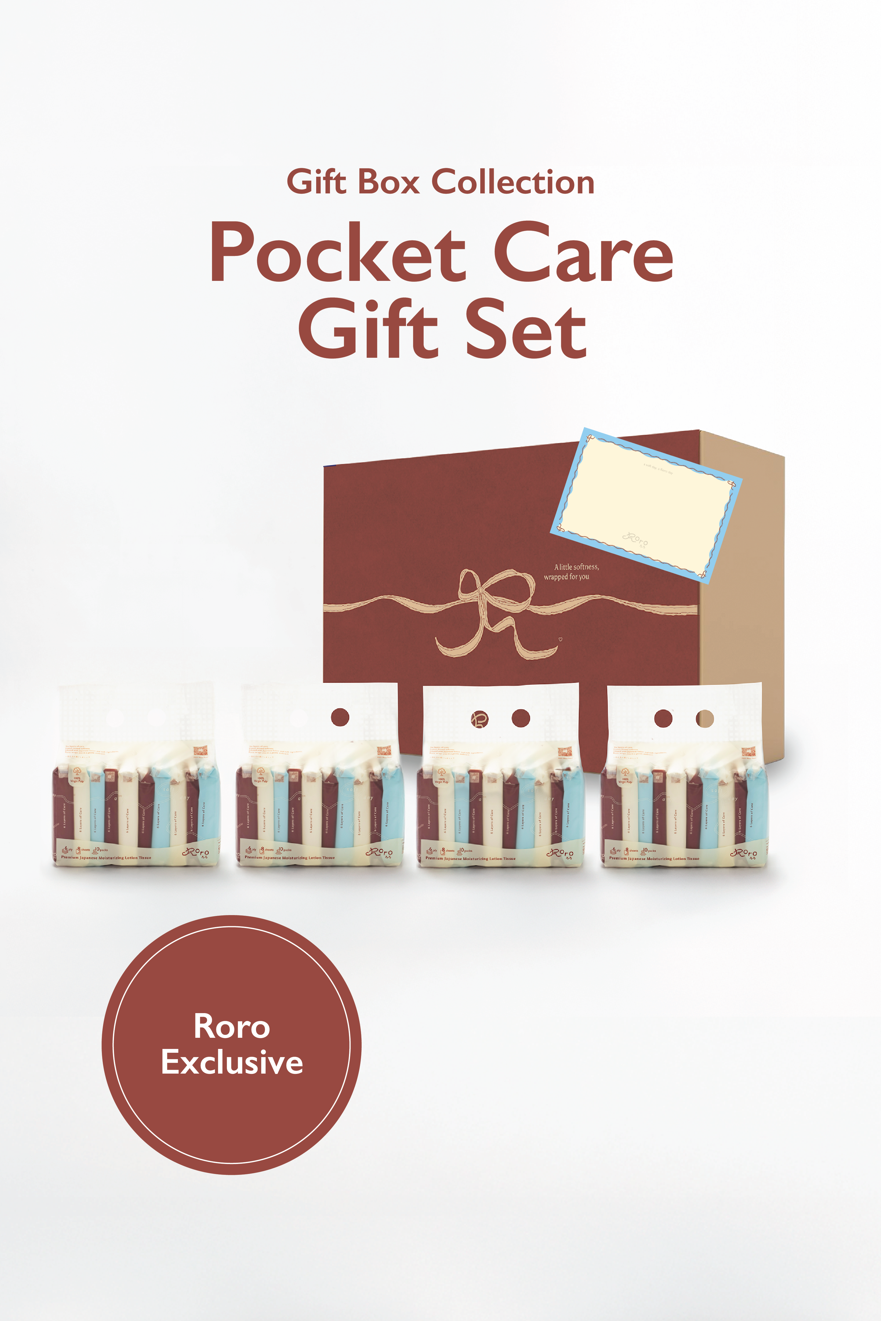 Roro Pocket Care Gift Set | 4 Bags 6-Ply Japanese Lotion Pocket Tissue