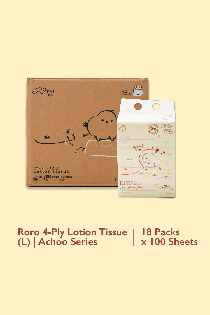 Roro 4-Ply Lotion Tissue (L) | Achoo Series Carton 18 Packs x 100 Sheets
