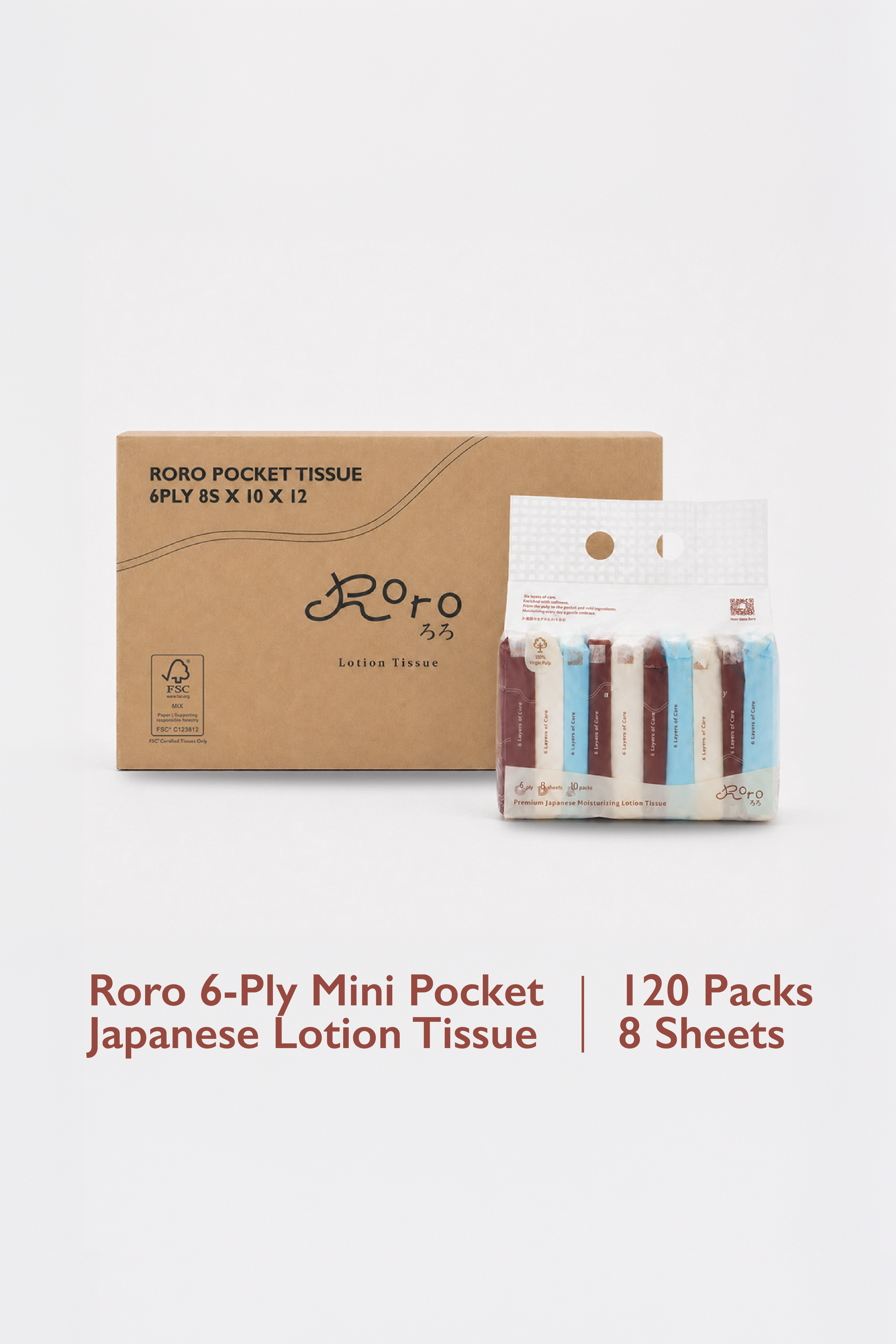 Roro Pocket Carton | 120 Packs 6-Ply Japanese Lotion Tissue