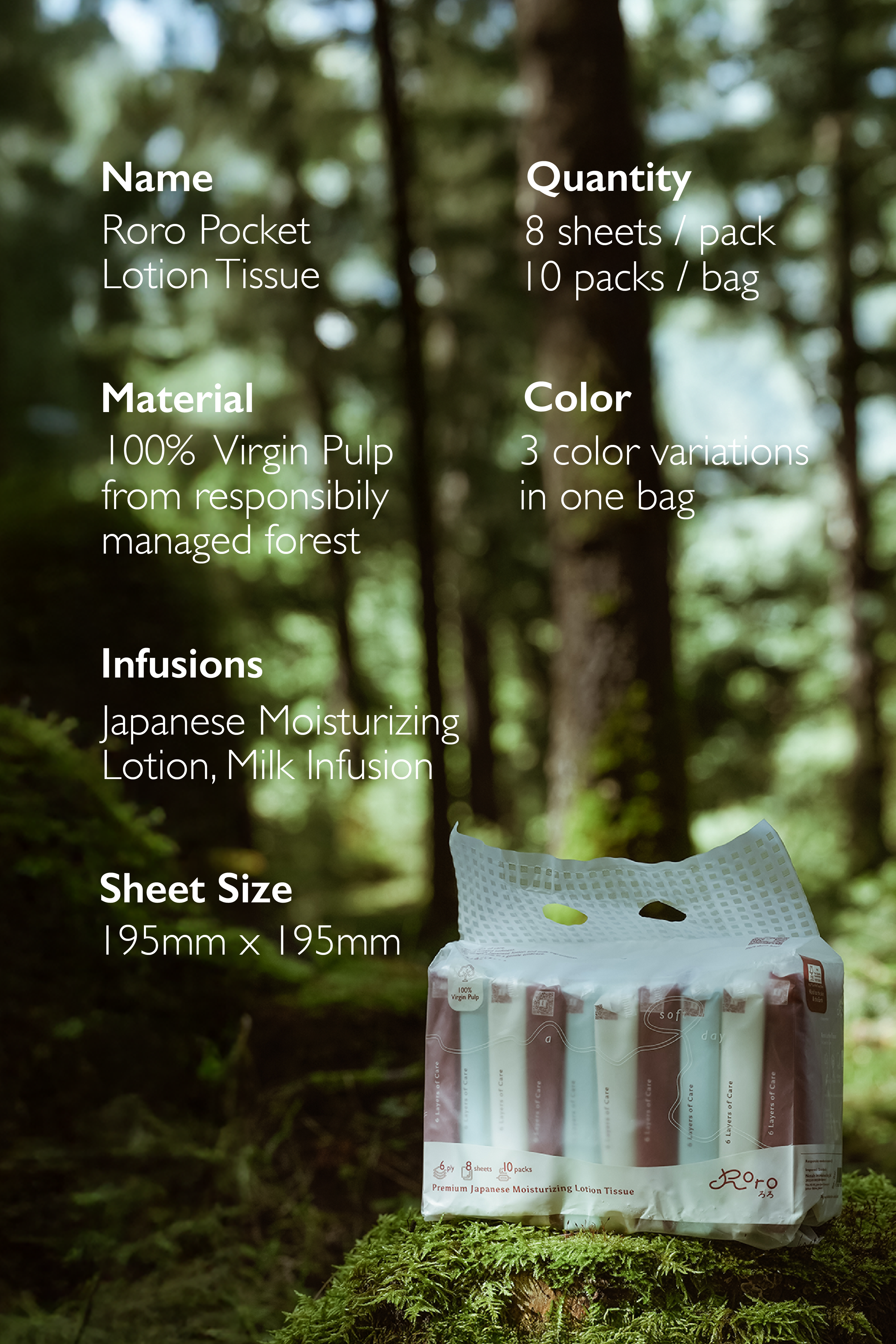 Roro 6-Ply Pocket Japanese Lotion Tissue | 8 Sheets × 10 Packs
