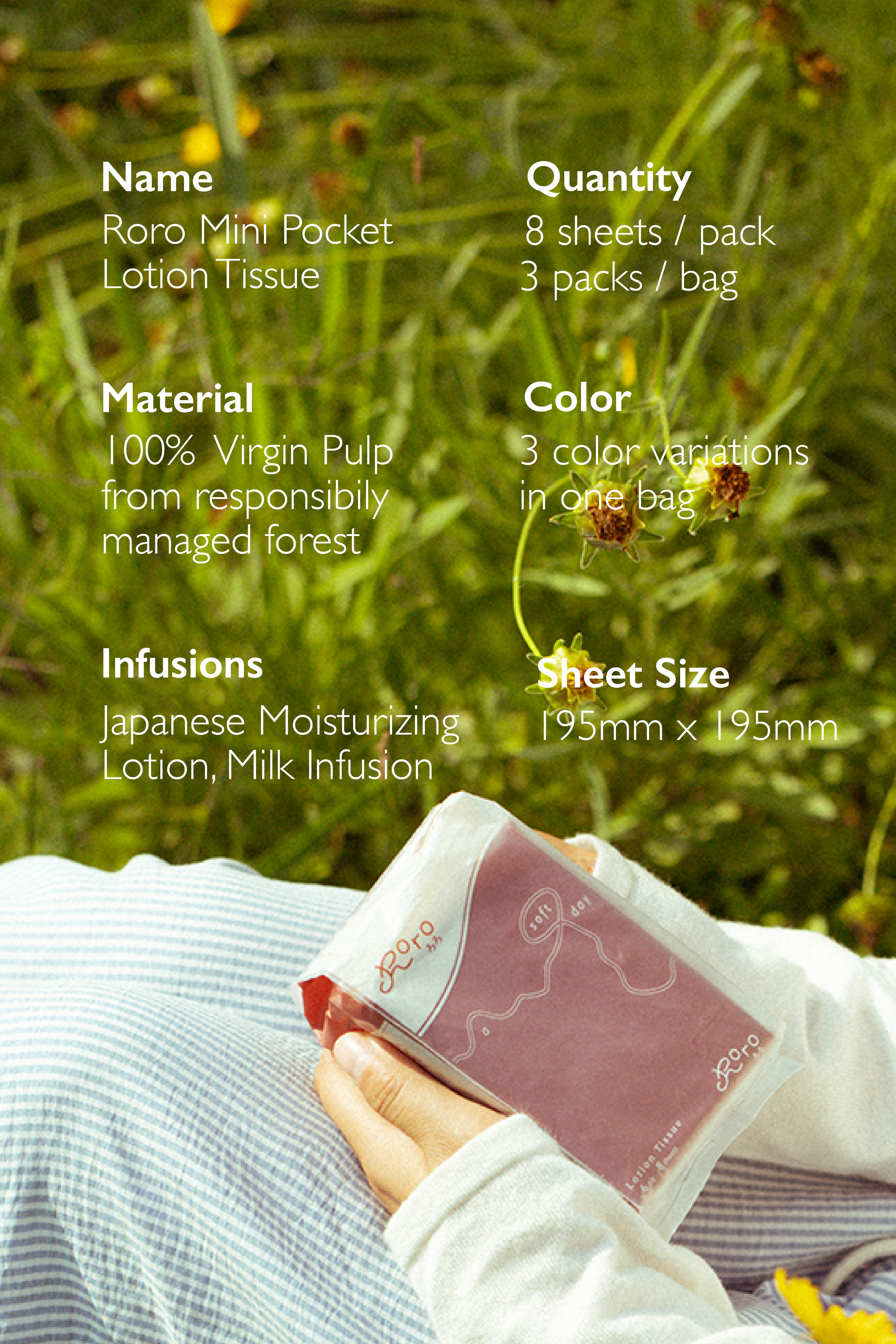 Roro 6-Ply Mini Pocket Japanese Lotion Tissue | Trial Size 3 Packs