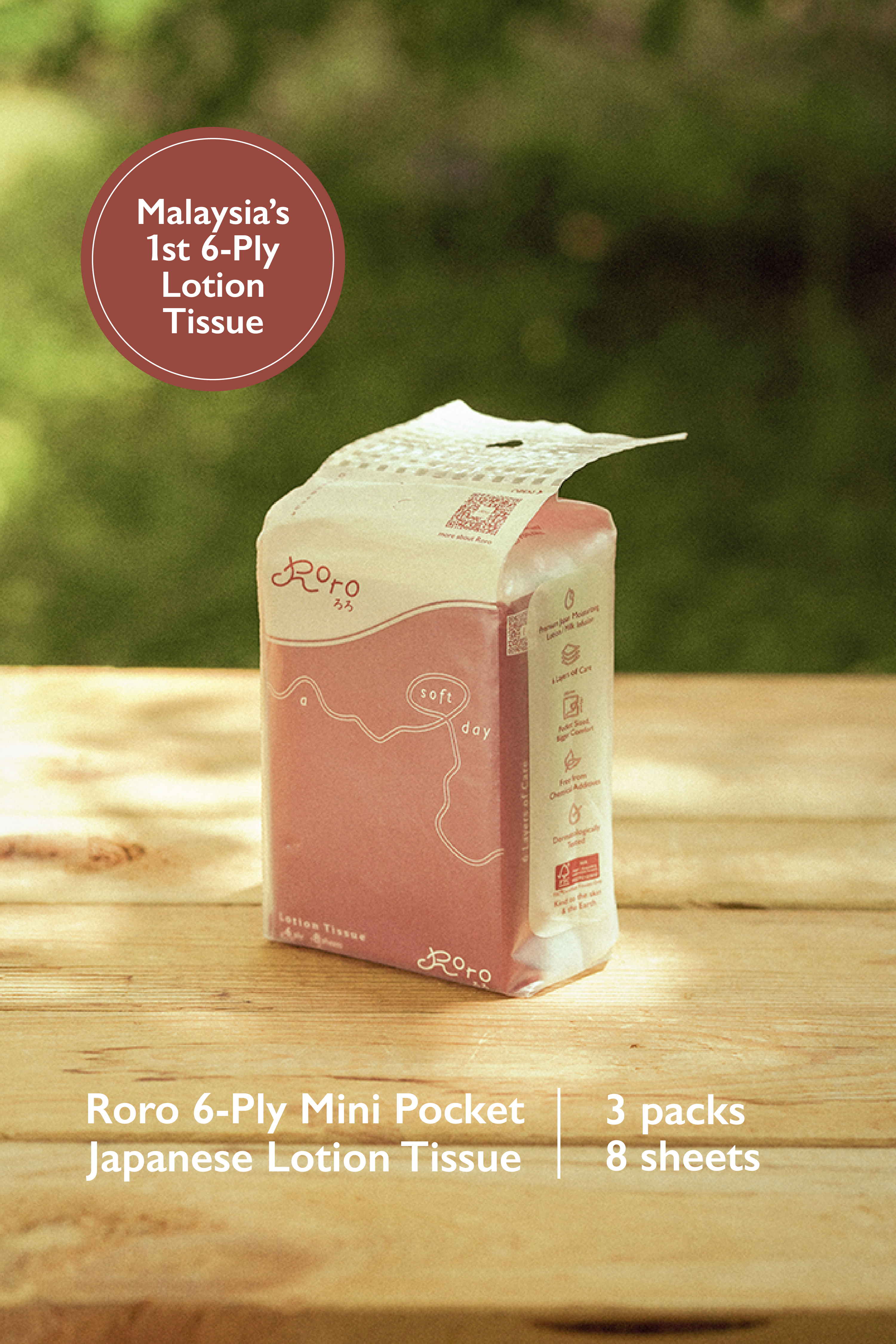 Roro 6-Ply Mini Pocket Japanese Lotion Tissue | Trial Size 3 Packs