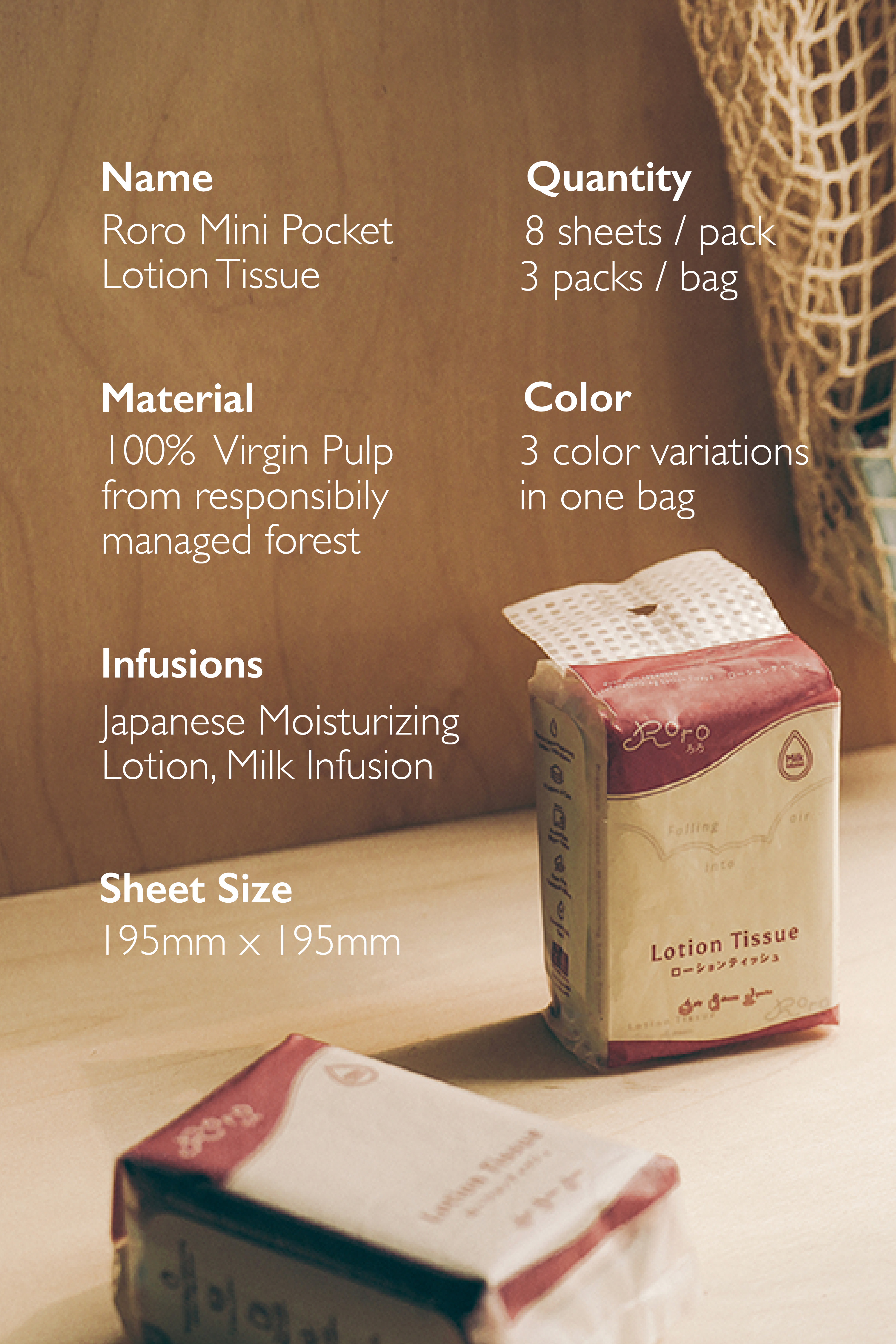 Roro 6-Ply Mini Pocket Japanese Lotion Tissue | Trial Size 3 Packs