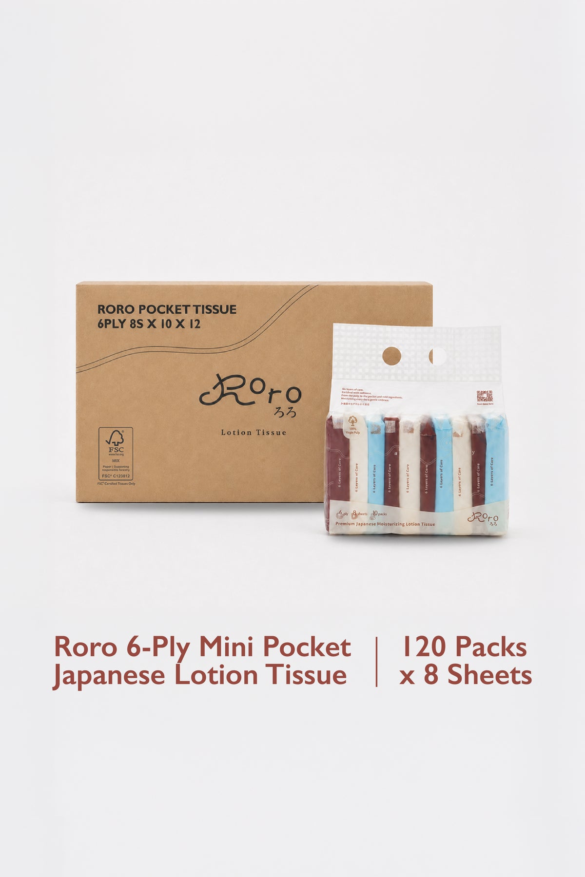 Roro Pocket Carton | 120 Packs 6-Ply Japanese Lotion Tissue