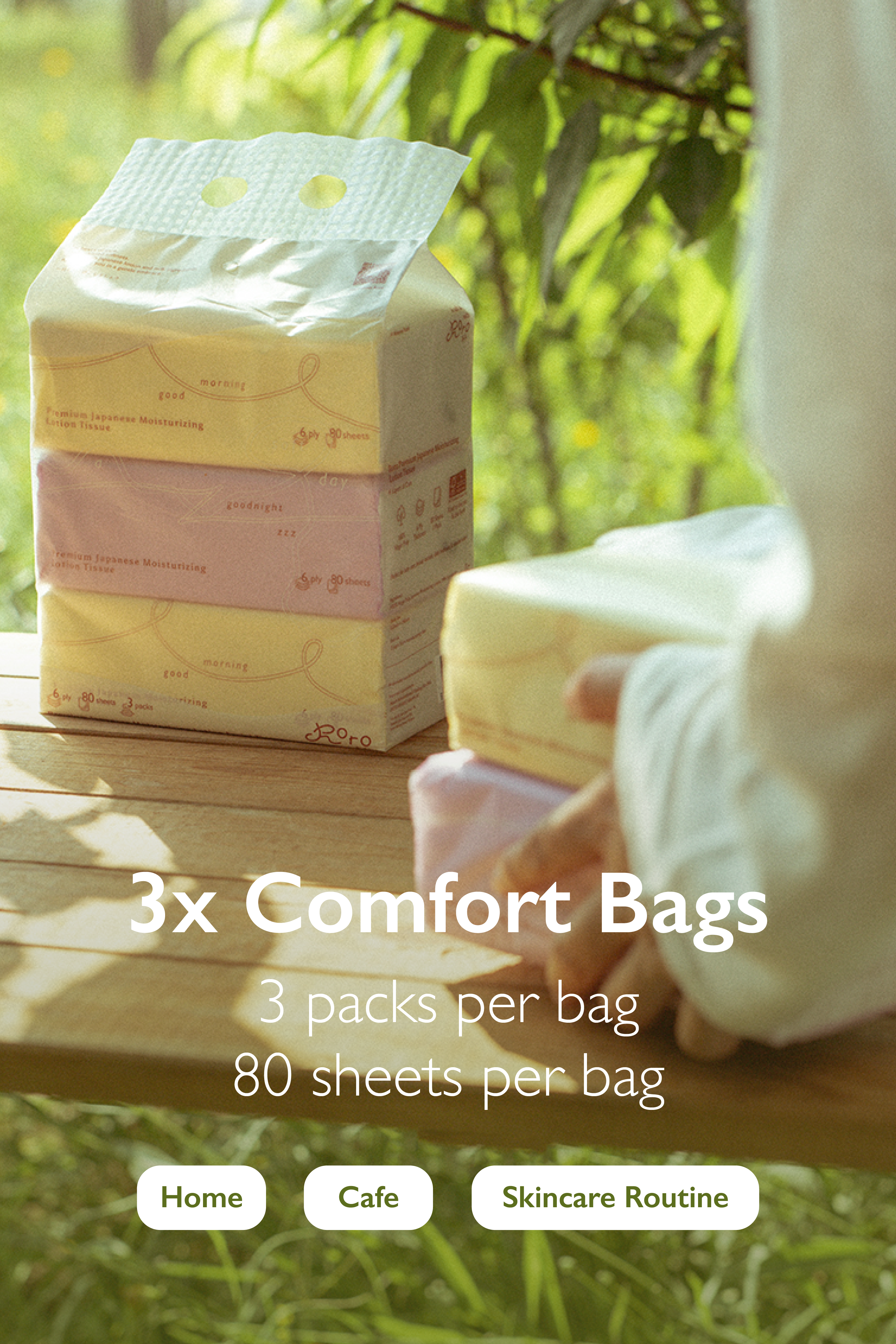 Roro Trio Comfort Bundle | 3 Comfort Bags 6-Ply Japanese Lotion Tissue