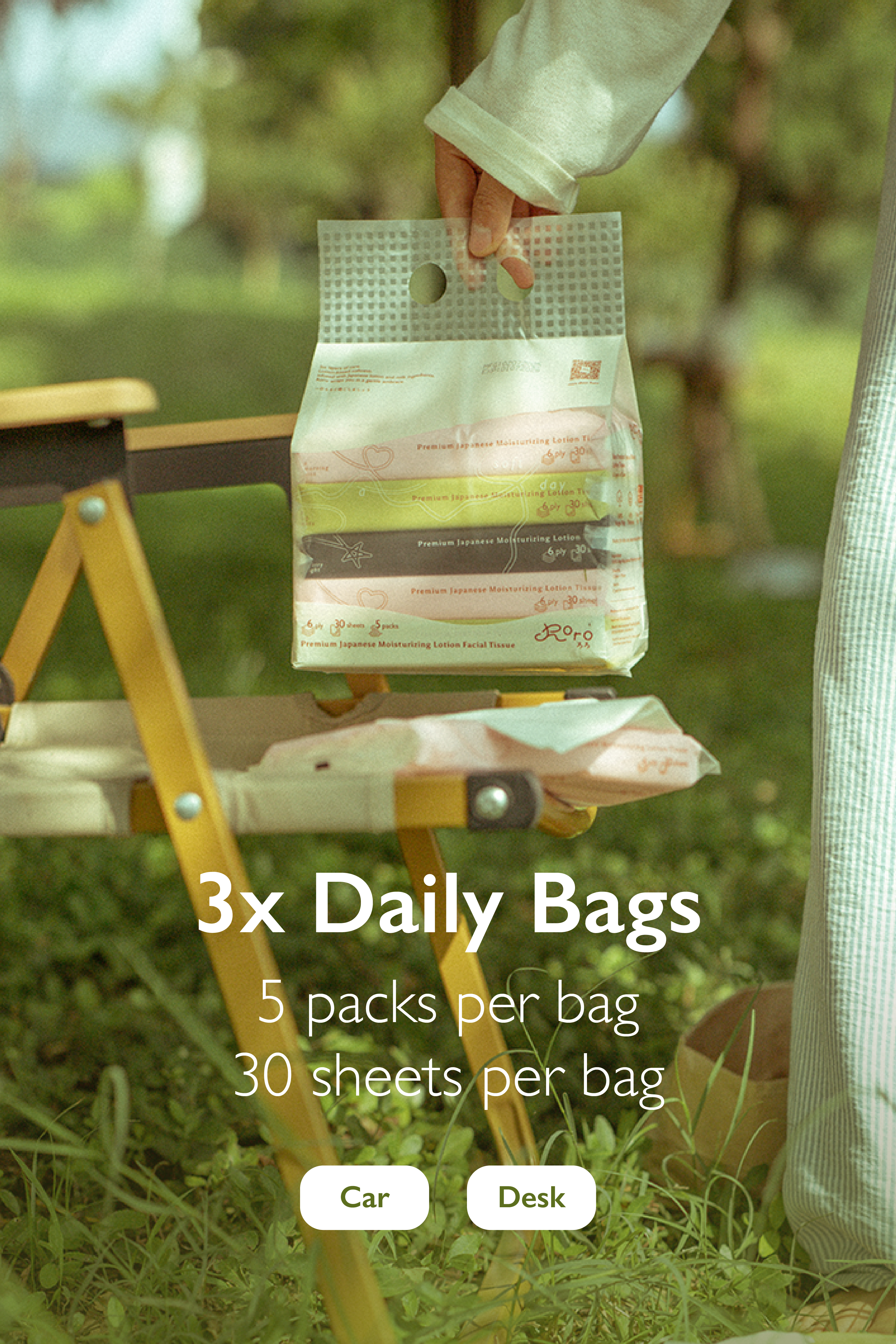 Roro Trio Daily Bundle | 3 Daily Bags 6-Ply Japanese Lotion Tissue