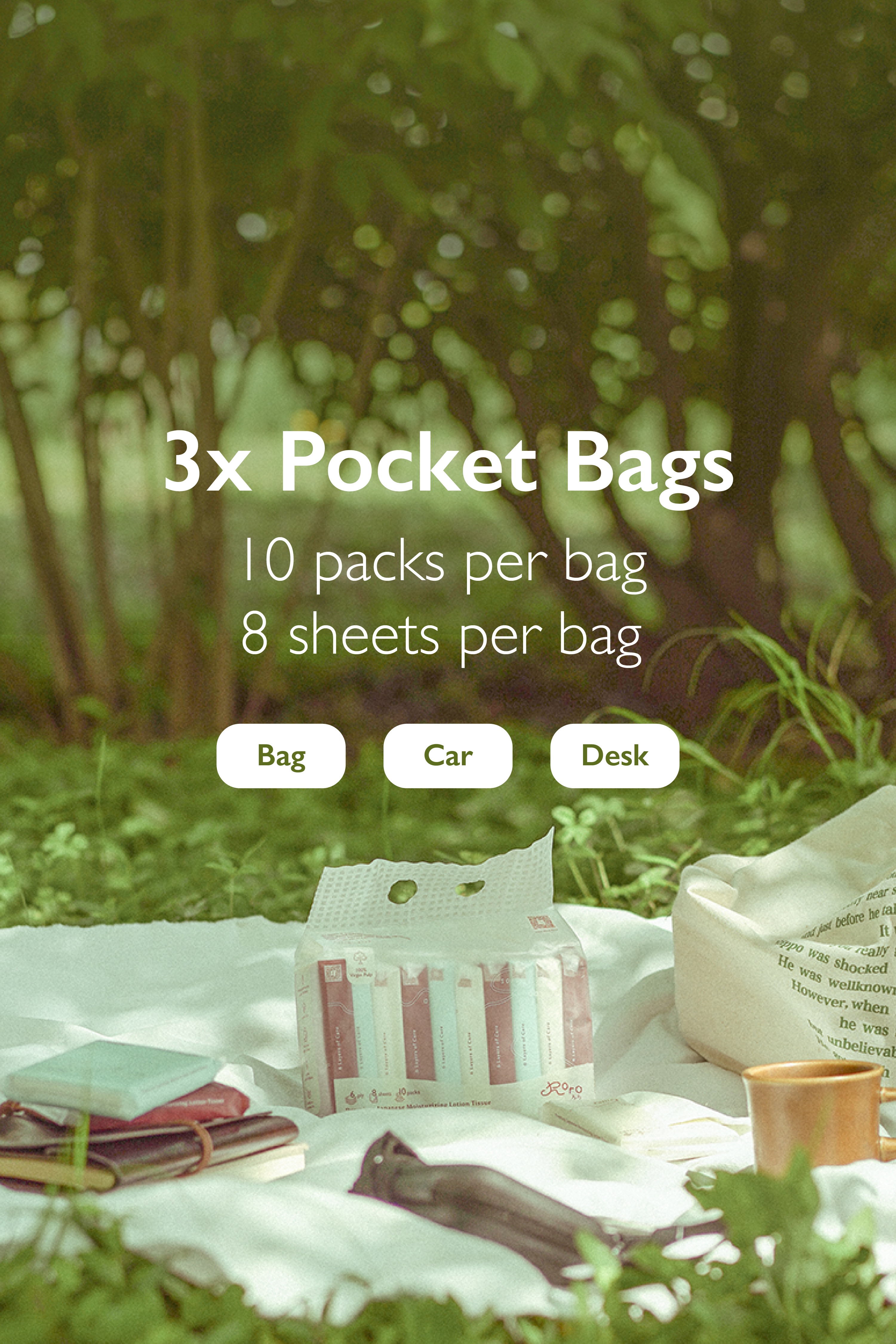 Roro Trio Pocket Bundle | 3 Pocket Bags 6-Ply Japanese Lotion Tissue