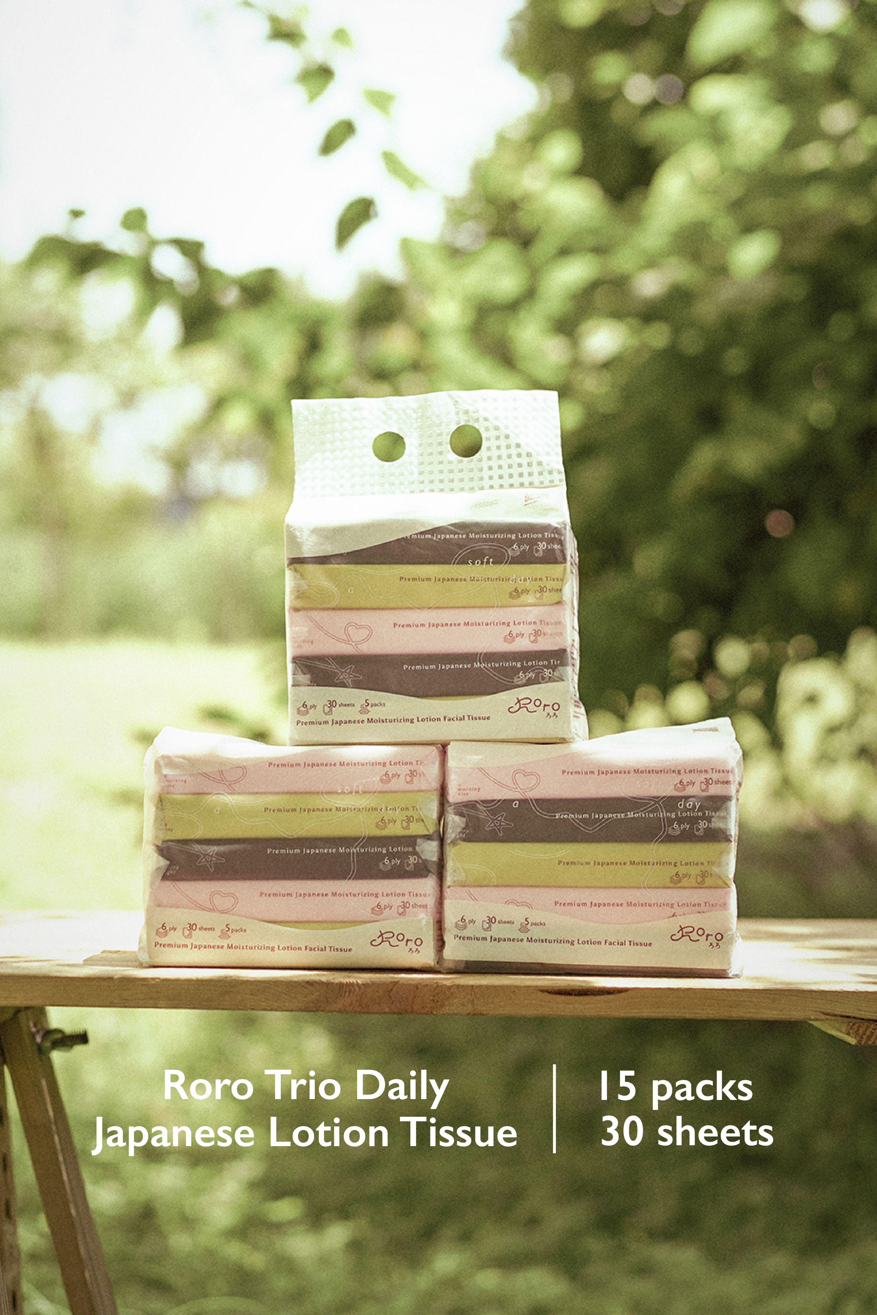 Roro Trio Daily Bundle | 3 Daily Bags 6-Ply Japanese Lotion Tissue