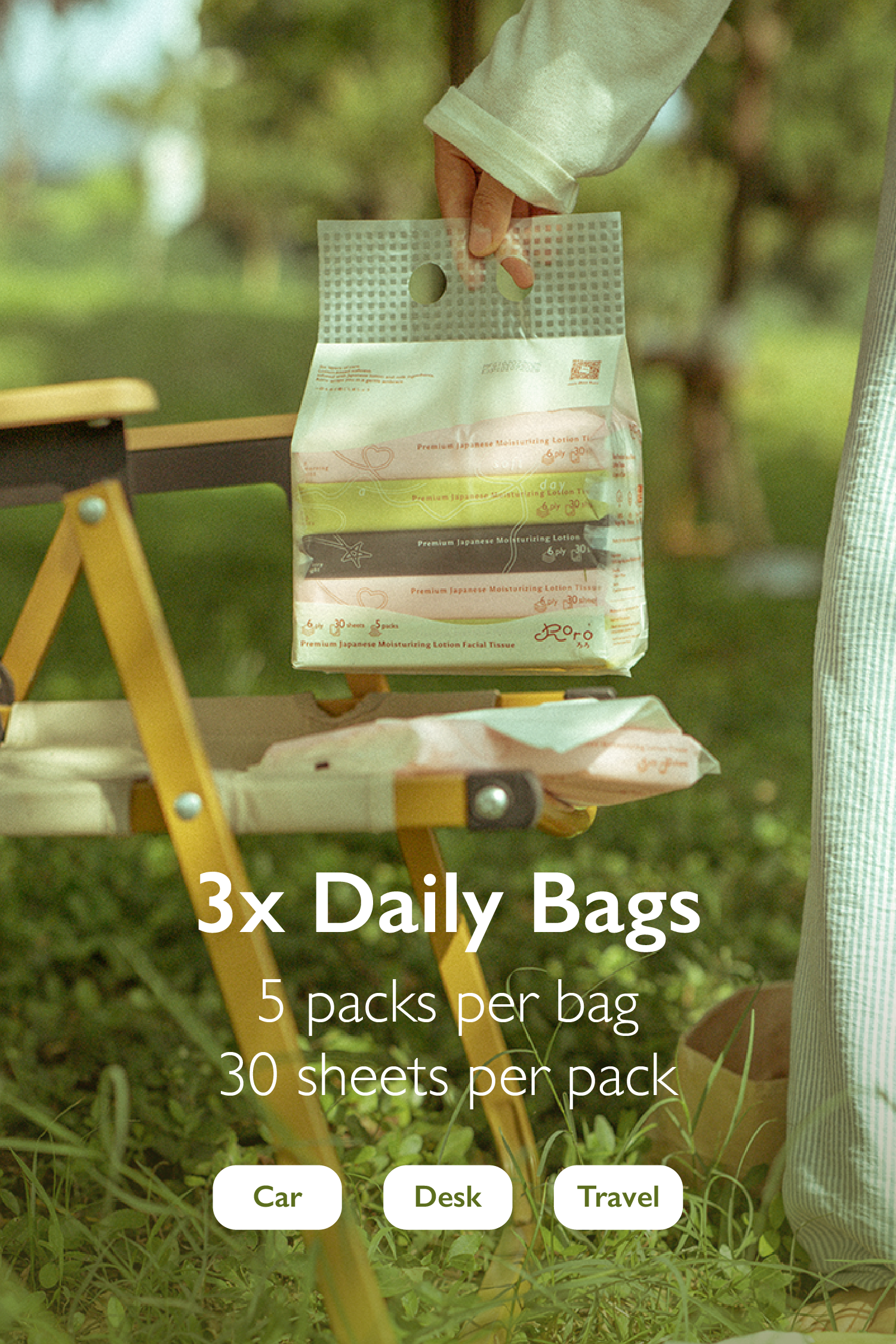 Roro Trio Daily Bundle | 3 Daily Bags 6-Ply Japanese Lotion Tissue