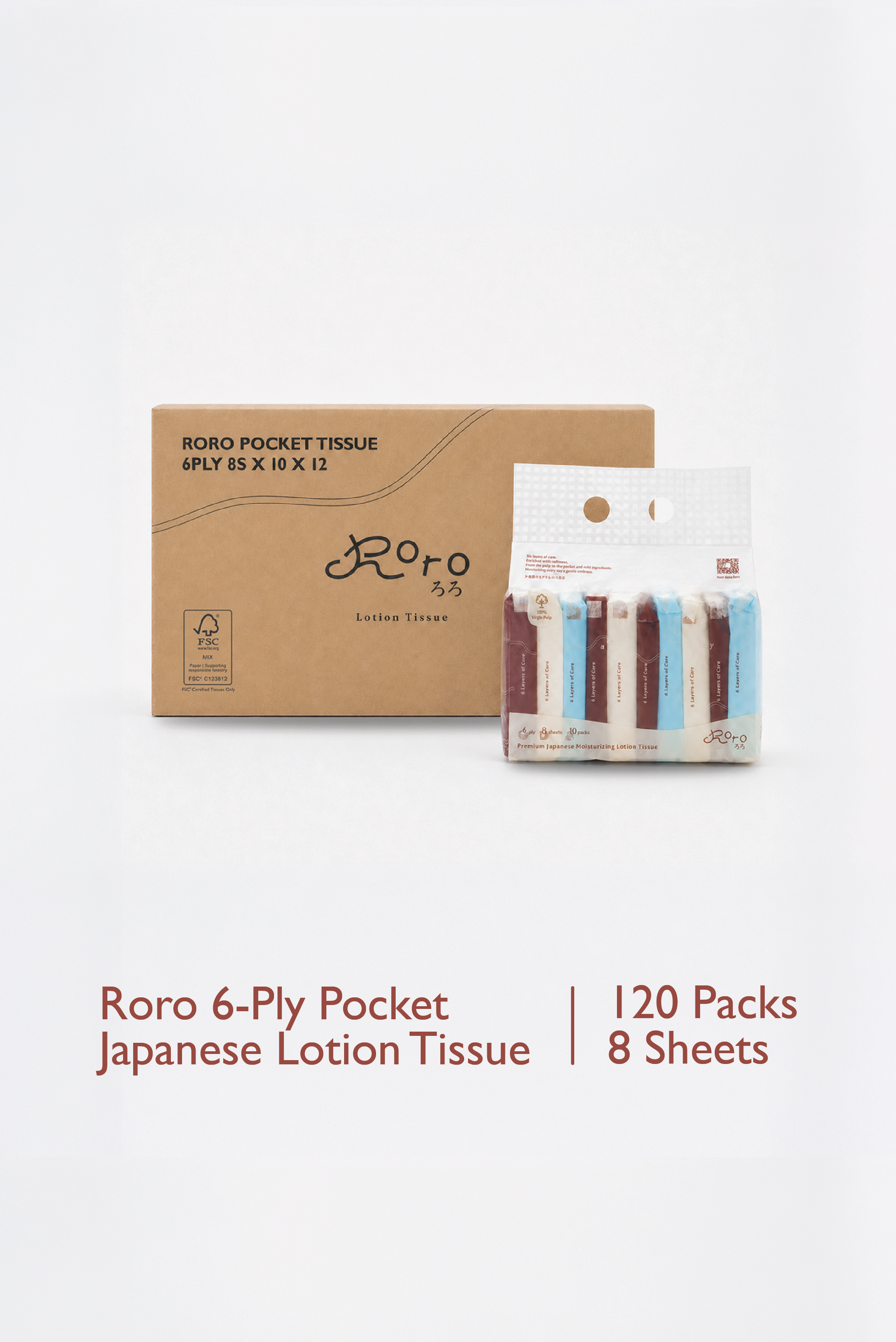 Roro Pocket Carton | 120 Packs 6-Ply Japanese Lotion Tissue