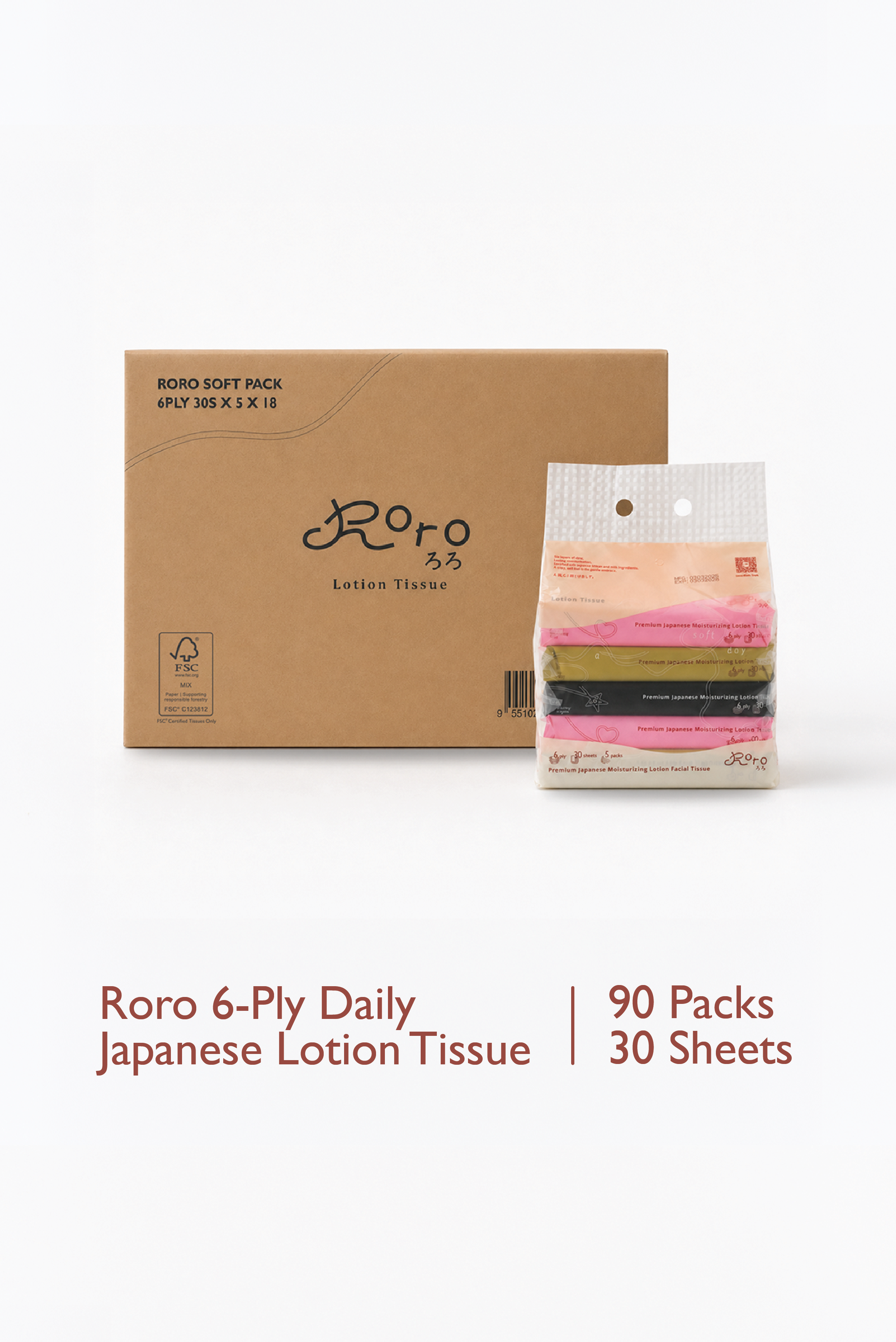 Roro Daily Carton | 90 Packs 6-Ply Japanese Lotion Tissue